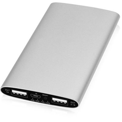 Портативное зарядное устройство Мун с 2-мя USB-портами, 4400 mAh, серебристый