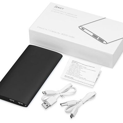 Портативное зарядное устройство Джет с 2-мя USB-портами, 8000 mAh, черный