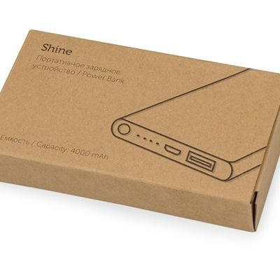 Портативное зарядное устройство Shine с зеркальной гравировкой, 4000 mAh, черный