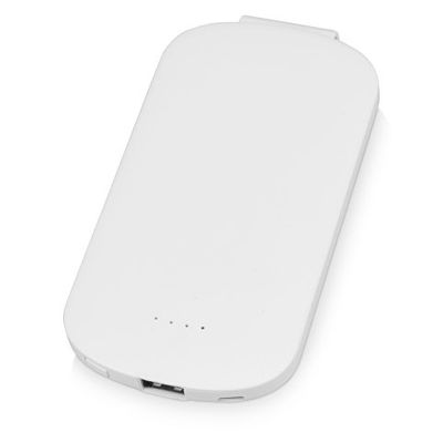Портативное зарядное устройство Pin на 4000 mAh с большой площадью нанесения и клипом для крепления к одежде или сумке, белый