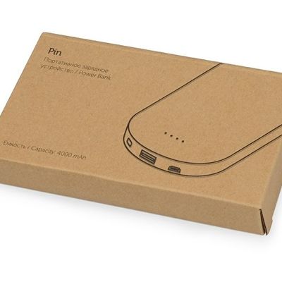 Портативное зарядное устройство Pin на 4000 mAh с большой площадью нанесения и клипом для крепления к одежде или сумке, белый