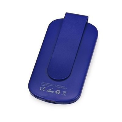 Портативное зарядное устройство Pin на 4000 mAh с большой площадью нанесения и клипом для крепления к одежде или сумке, синий