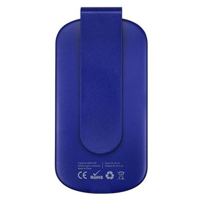 Портативное зарядное устройство Pin на 4000 mAh с большой площадью нанесения и клипом для крепления к одежде или сумке, синий