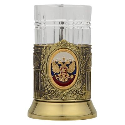 Чайный набор с подстаканником и фарфоровым чайником ЭГОИСТ-Л, золотистый/белый