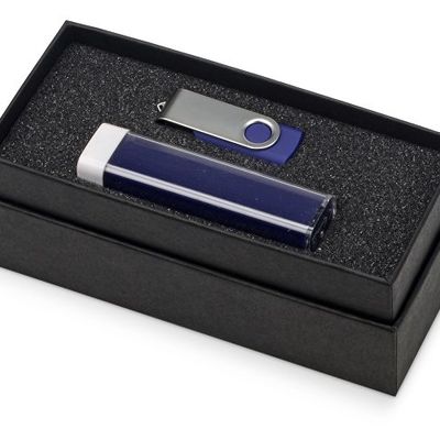 Подарочный набор Flashbank с флешкой и зарядным устройством, синий