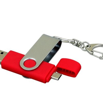 Флешка с  поворотным механизмом, c дополнительным разъемом Micro USB, 16 Гб, красный