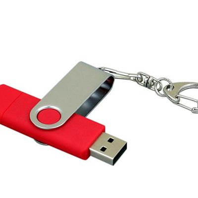 Флешка с  поворотным механизмом, c дополнительным разъемом Micro USB, 16 Гб, красный