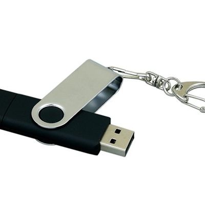 Флешка с  поворотным механизмом, c дополнительным разъемом Micro USB, 16 Гб, черный