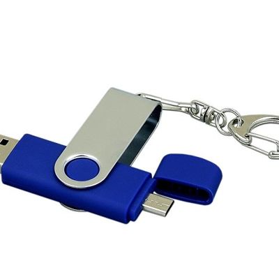 Флешка с  поворотным механизмом, c дополнительным разъемом Micro USB, 16 Гб, синий