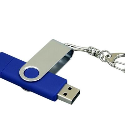 Флешка с  поворотным механизмом, c дополнительным разъемом Micro USB, 16 Гб, синий