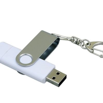 Флешка с  поворотным механизмом, c дополнительным разъемом Micro USB, 16 Гб, белый