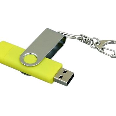 Флешка с  поворотным механизмом, c дополнительным разъемом Micro USB, 16 Гб, желтый