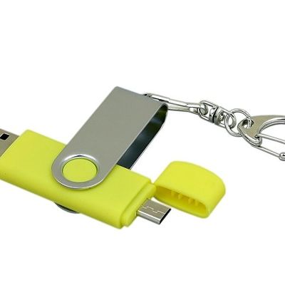 Флешка с  поворотным механизмом, c дополнительным разъемом Micro USB, 16 Гб, желтый