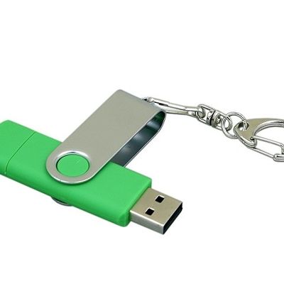 Флешка с  поворотным механизмом, c дополнительным разъемом Micro USB, 16 Гб, зеленый