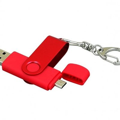 Флешка с поворотным механизмом, c дополнительным разъемом Micro USB, 16 Гб, красный