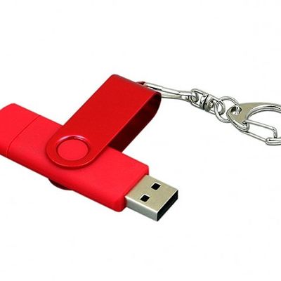 Флешка с поворотным механизмом, c дополнительным разъемом Micro USB, 16 Гб, красный