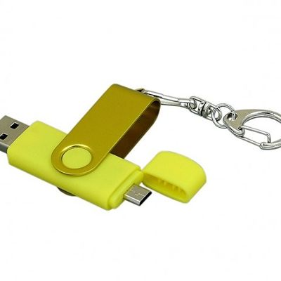 Флешка с поворотным механизмом, c дополнительным разъемом Micro USB, 16 Гб, желтый