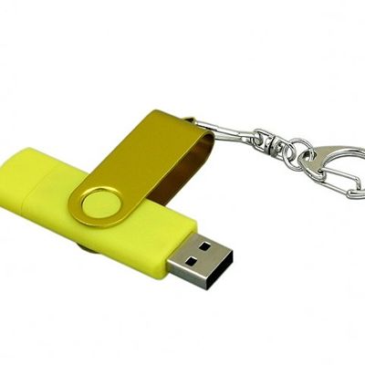 Флешка с поворотным механизмом, c дополнительным разъемом Micro USB, 16 Гб, желтый