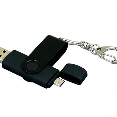 Флешка с поворотным механизмом, c дополнительным разъемом Micro USB, 16 Гб, черный