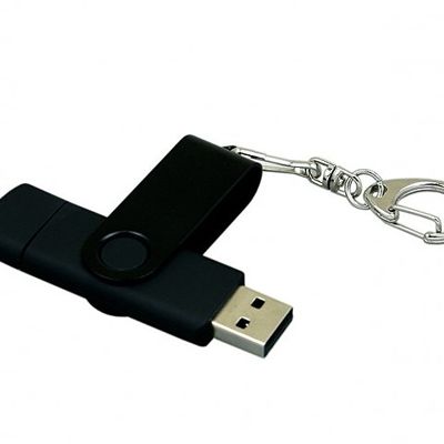 Флешка с поворотным механизмом, c дополнительным разъемом Micro USB, 16 Гб, черный
