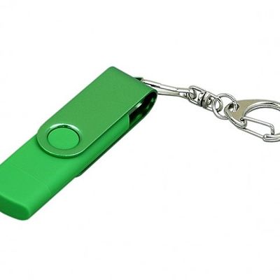 Флешка с поворотным механизмом, c дополнительным разъемом Micro USB, 16 Гб, зеленый
