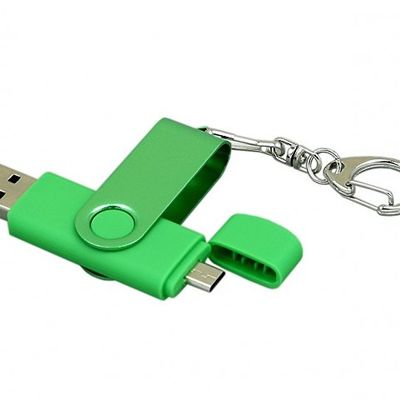 Флешка с поворотным механизмом, c дополнительным разъемом Micro USB, 16 Гб, зеленый