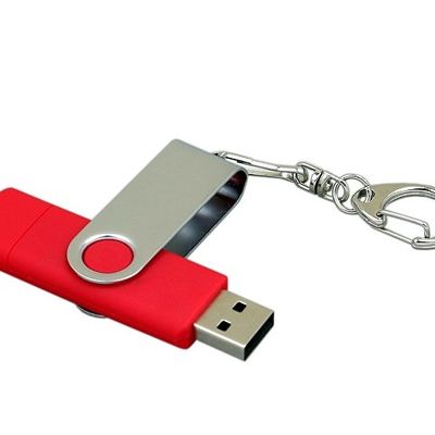 Флешка с  поворотным механизмом, c дополнительным разъемом Micro USB, 32 Гб, красный