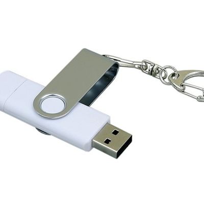 Флешка с  поворотным механизмом, c дополнительным разъемом Micro USB, 32 Гб, белый