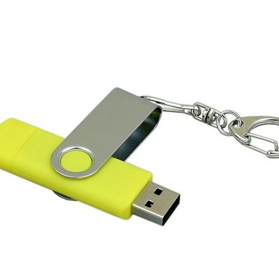 Флешка с  поворотным механизмом, c дополнительным разъемом Micro USB, 32 Гб, желтый