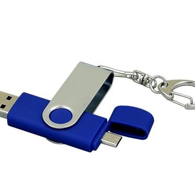 Флешка с  поворотным механизмом, c дополнительным разъемом Micro USB, 32 Гб, синий