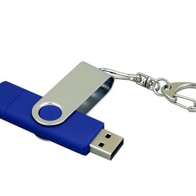 Флешка с  поворотным механизмом, c дополнительным разъемом Micro USB, 32 Гб, синий