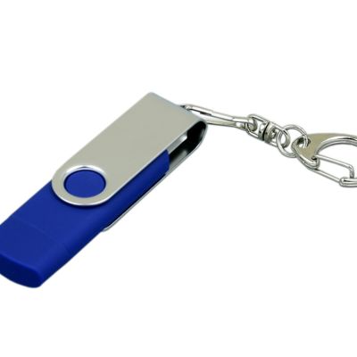 Флешка с  поворотным механизмом, c дополнительным разъемом Micro USB, 32 Гб, синий