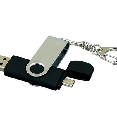 Флешка с  поворотным механизмом, c дополнительным разъемом Micro USB, 32 Гб, черный