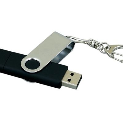 Флешка с  поворотным механизмом, c дополнительным разъемом Micro USB, 32 Гб, черный