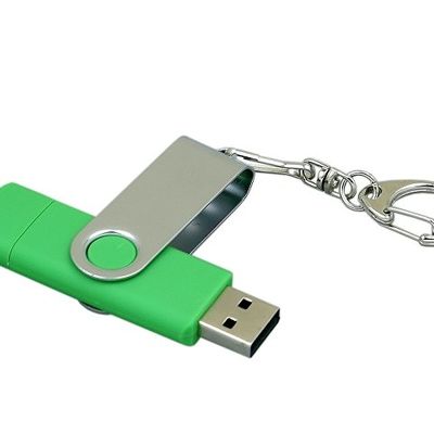 Флешка с  поворотным механизмом, c дополнительным разъемом Micro USB, 32 Гб, зеленый