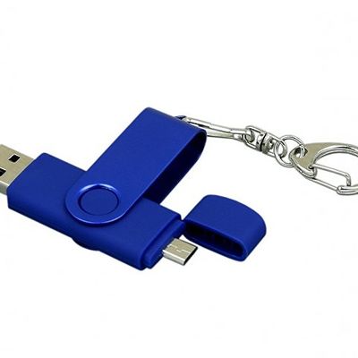 Флешка с поворотным механизмом, c дополнительным разъемом Micro USB, 32 Гб, синий