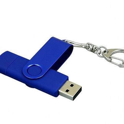 Флешка с поворотным механизмом, c дополнительным разъемом Micro USB, 32 Гб, синий