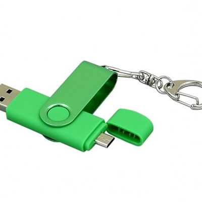 Флешка с поворотным механизмом, c дополнительным разъемом Micro USB, 32 Гб, зеленый