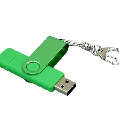 Флешка с поворотным механизмом, c дополнительным разъемом Micro USB, 32 Гб, зеленый
