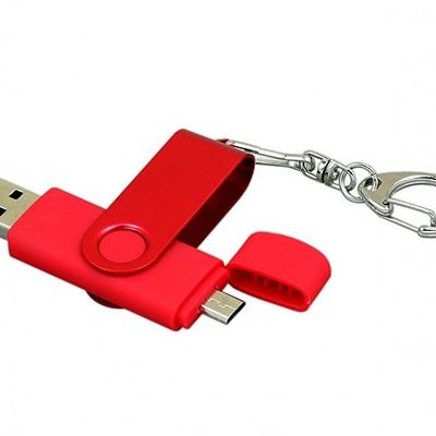 Флешка с поворотным механизмом, c дополнительным разъемом Micro USB, 32 Гб, красный