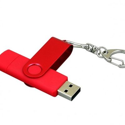 Флешка с поворотным механизмом, c дополнительным разъемом Micro USB, 32 Гб, красный