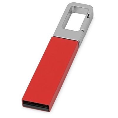 Флеш-карта USB 2.0 16 Gb с карабином Hook, красный/серебристый