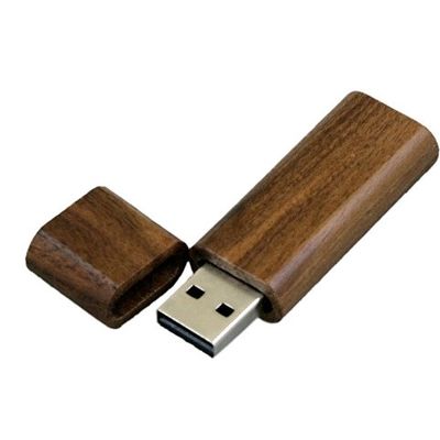 Флешка эргономичной прямоугольной формы, с округленными краями, дерево, 64 Гб, коричневый