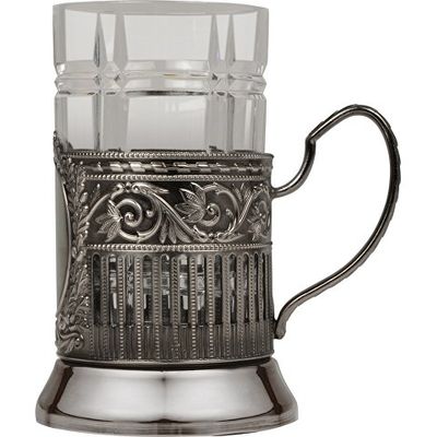 Подстаканник с хрустальным стаканом Базовый-М, серебристый/прозрачный