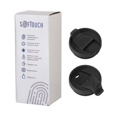 Термостакан "Монтана" 400 мл, покрытие soft touch, цвет черный