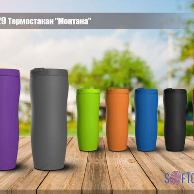 Термостакан "Монтана" 400 мл, покрытие soft touch, цвет серый