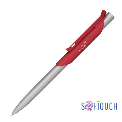 Ручка шариковая "Skil", покрытие soft touch, цвет красный с серебристым
