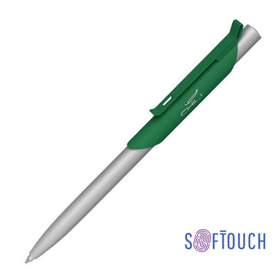 Ручка шариковая "Skil", покрытие soft touch, цвет темно-зеленый с серебристым