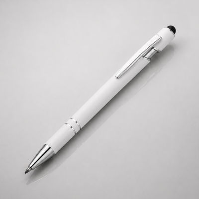 Ручка металлическая soft-touch шариковая со стилусом Sway, белый/серебристый
