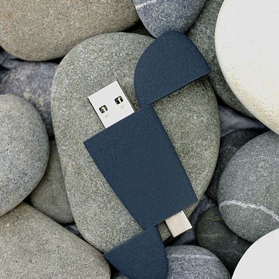 Флешка Pebble Type-C, USB 3.0, серо-синяя, 16 Гб